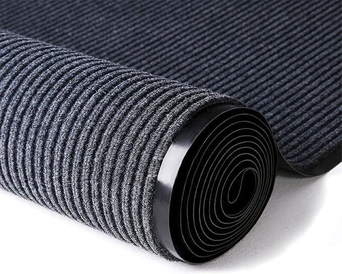 ITINA Door Mat About W3\' x L16\' Large Outdoor Indoor Mat Waterproof Rubber Back Rugs for Home Office Business Areas Grey-Black