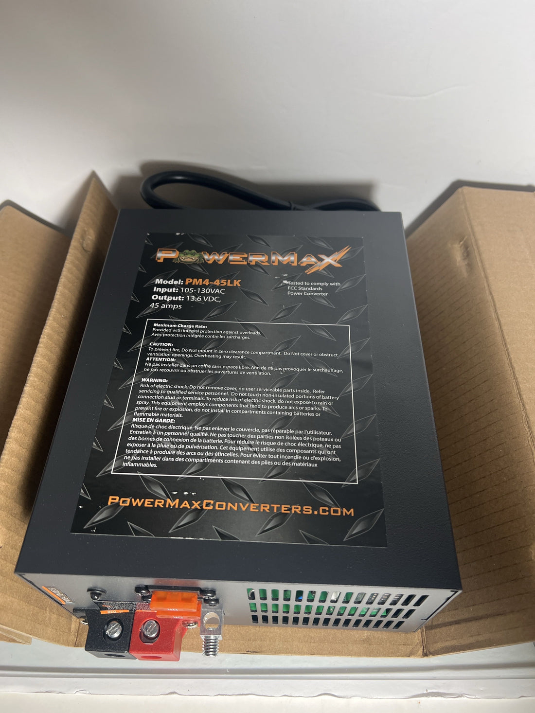 PowerMax PM4 45A RV Converter | 45 Amp 12V Power Converter with a Built-in 3-Stage Smart Battery Charger | AC to DC Power Supply | Lithium Compatible | Adjustable Output 13.5VDC