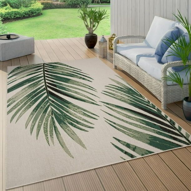 Paco Home Tropical Outdoor Rug Palm Leaves Design in Green - 6\'7\" x 9\'6\" (6\'x9\')
