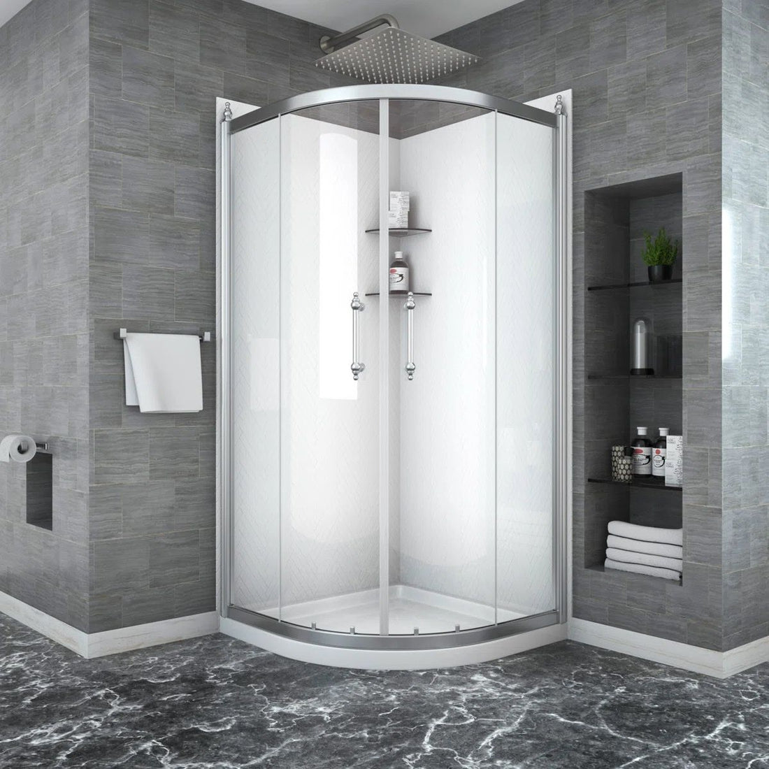 36\" W x 36\" D x 72\" H Semi-Frameless Round Sliding Shower Enclosure Shower door HMS-MOM-2A42-4-72CH