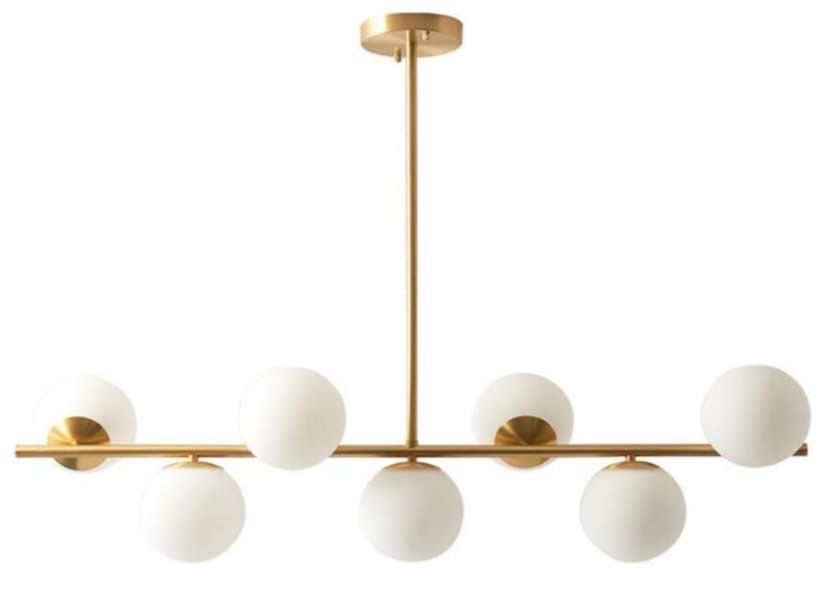 KCO Modern Gold Chandeliers Brushed Brass Ceiling Pendant Light Globe Glass Hanging Light for Dining Room Living Room Bedroom (7-Light)