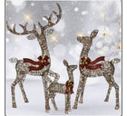 Outdoor Christmas Decorations Reindeer Family - HOYECHI Light Up Rattan Deer 3 Set with 210 LED Lights - Outside Yard Decor Kit Including Lighted 3-Piece Deer, Stakes - Brown