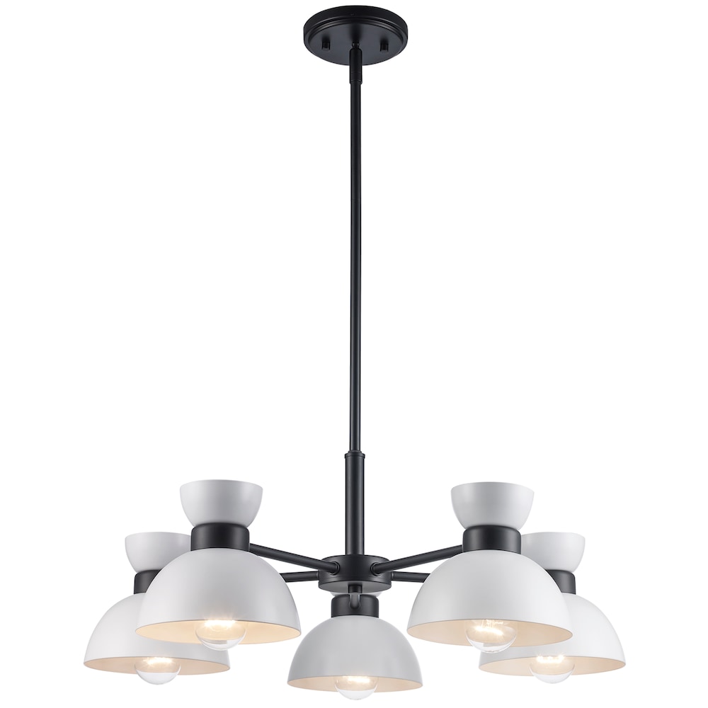 Bel Air Lighting Azaria 5-Light White and Black Chandelier Light Fixture with Metal Dome Shades